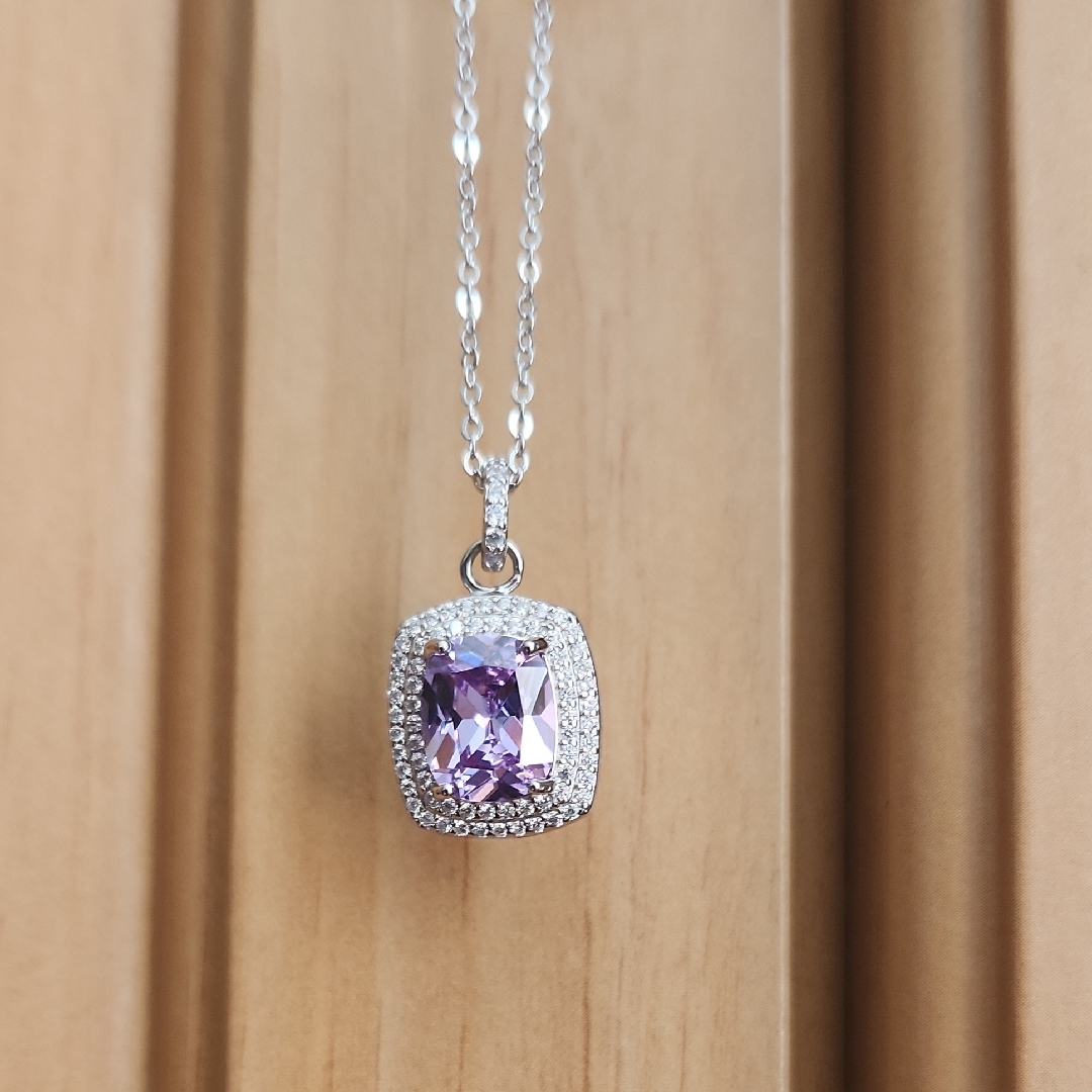 Silver And Purple Gemstone Necklace